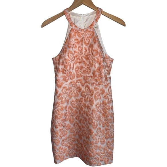 TRINA TURK Sunkissed Floral Jacquard Keyhole Sheath Dress m Orange White Mini 4 - Picture 1 of 8